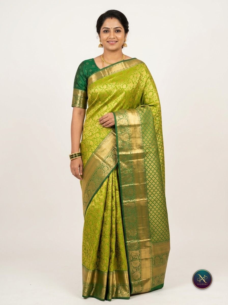 Lime Bottle Green Pure Pattu Saree