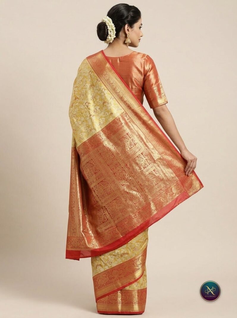 Lime Gold Vermilion Meenakari Pattu Saree