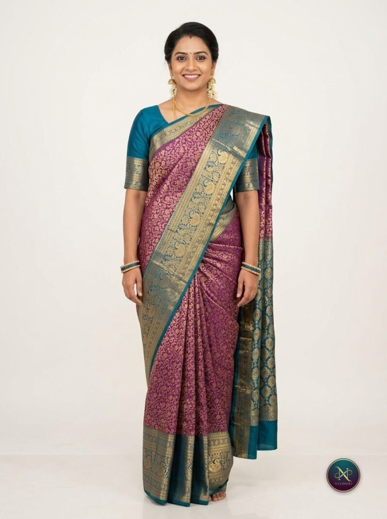 Magenta Teal Pure Pattu Saree