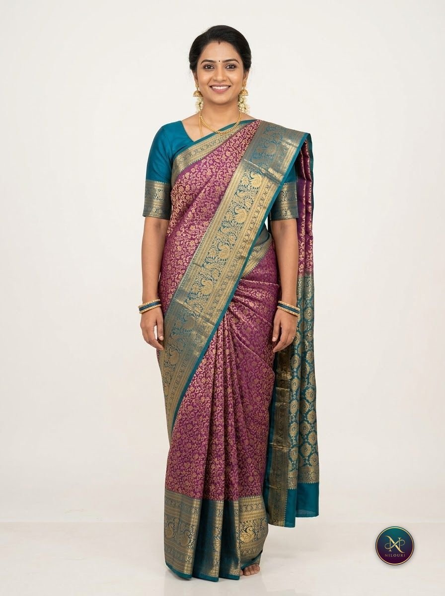 Magenta Teal Pure Pattu Saree