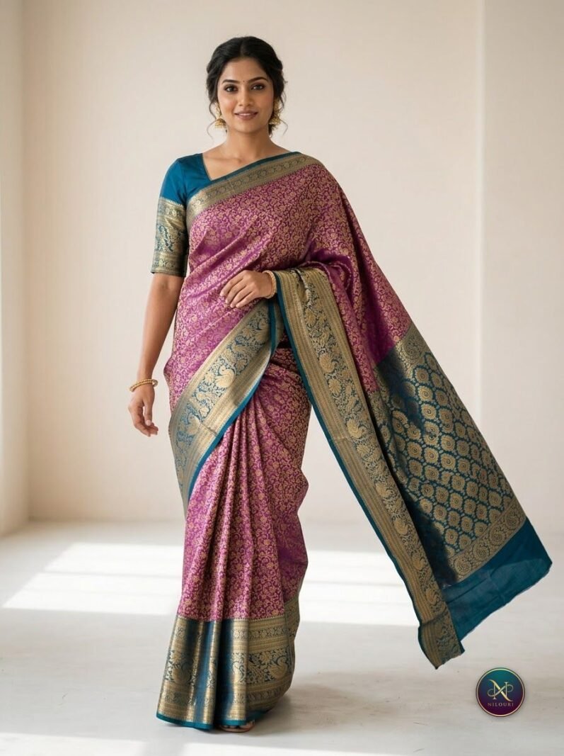 Magenta Teal Pure Pattu Saree