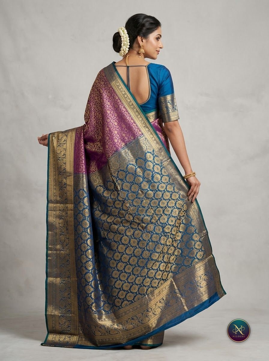 Magenta Teal Pure Pattu Saree