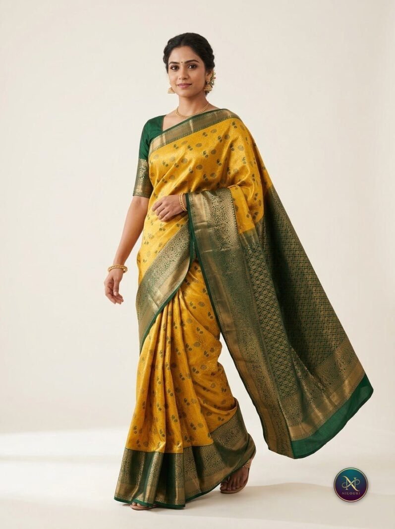 Marigold Pine Pure Meenakari Pattu Saree