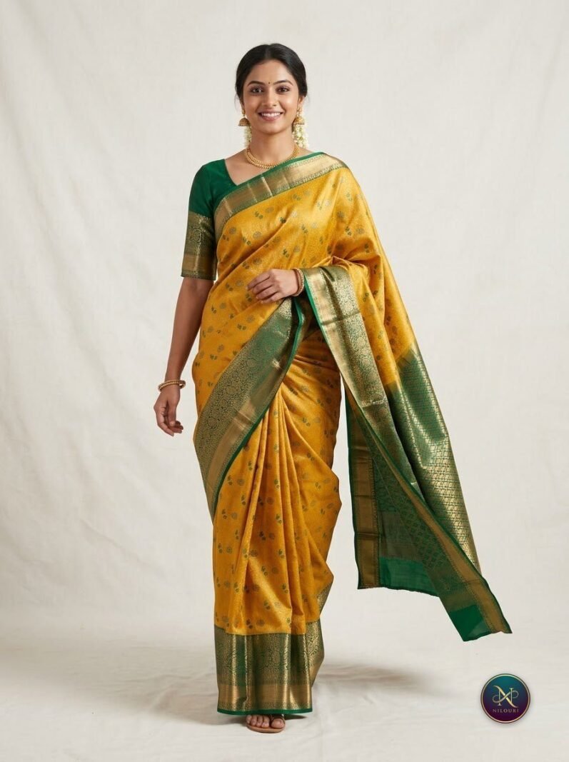 Marigold Pine Pure Meenakari Pattu Saree