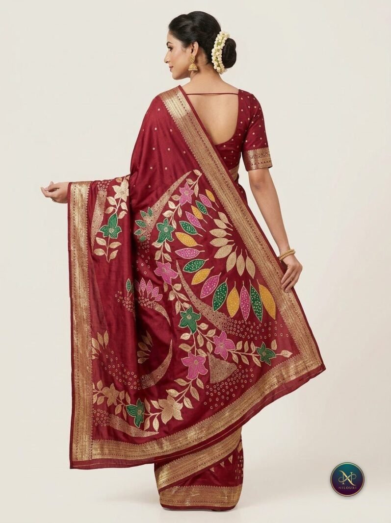 Maroon Floral Banarasi Fancy Saree
