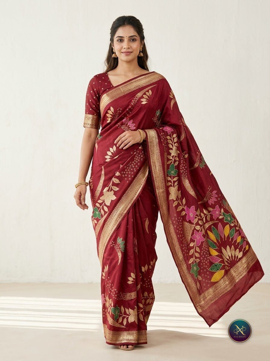 Maroon Floral Banarasi Fancy Saree
