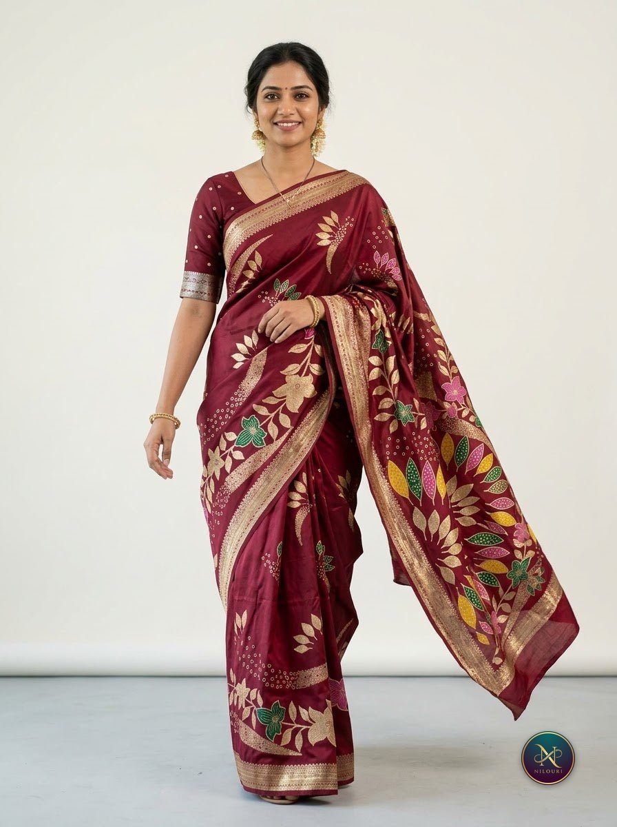 Maroon Floral Banarasi Fancy Saree