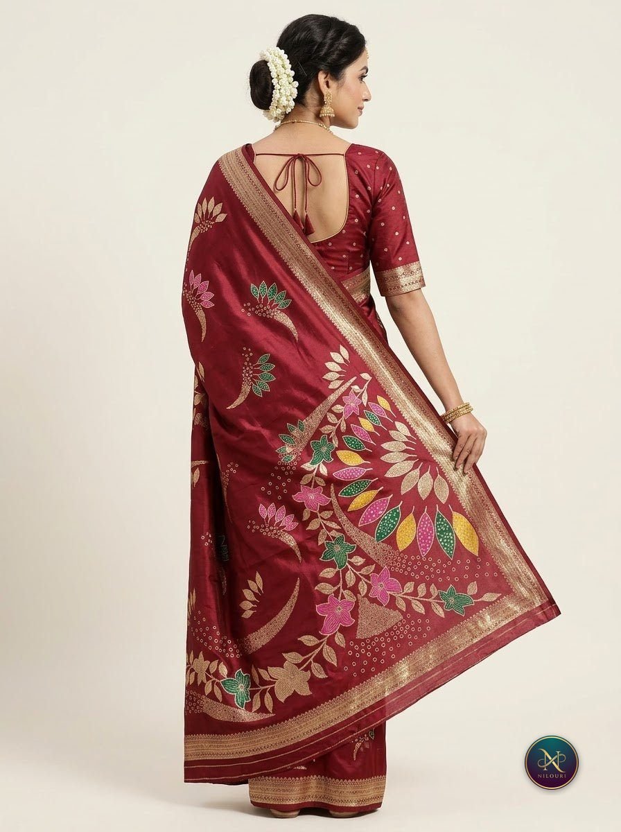 Maroon Floral Banarasi Fancy Saree