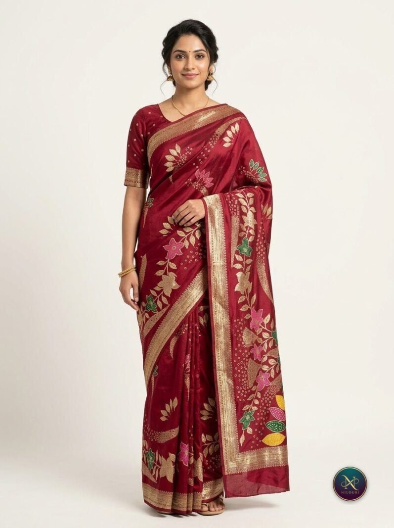 Maroon Floral Banarasi Fancy Saree