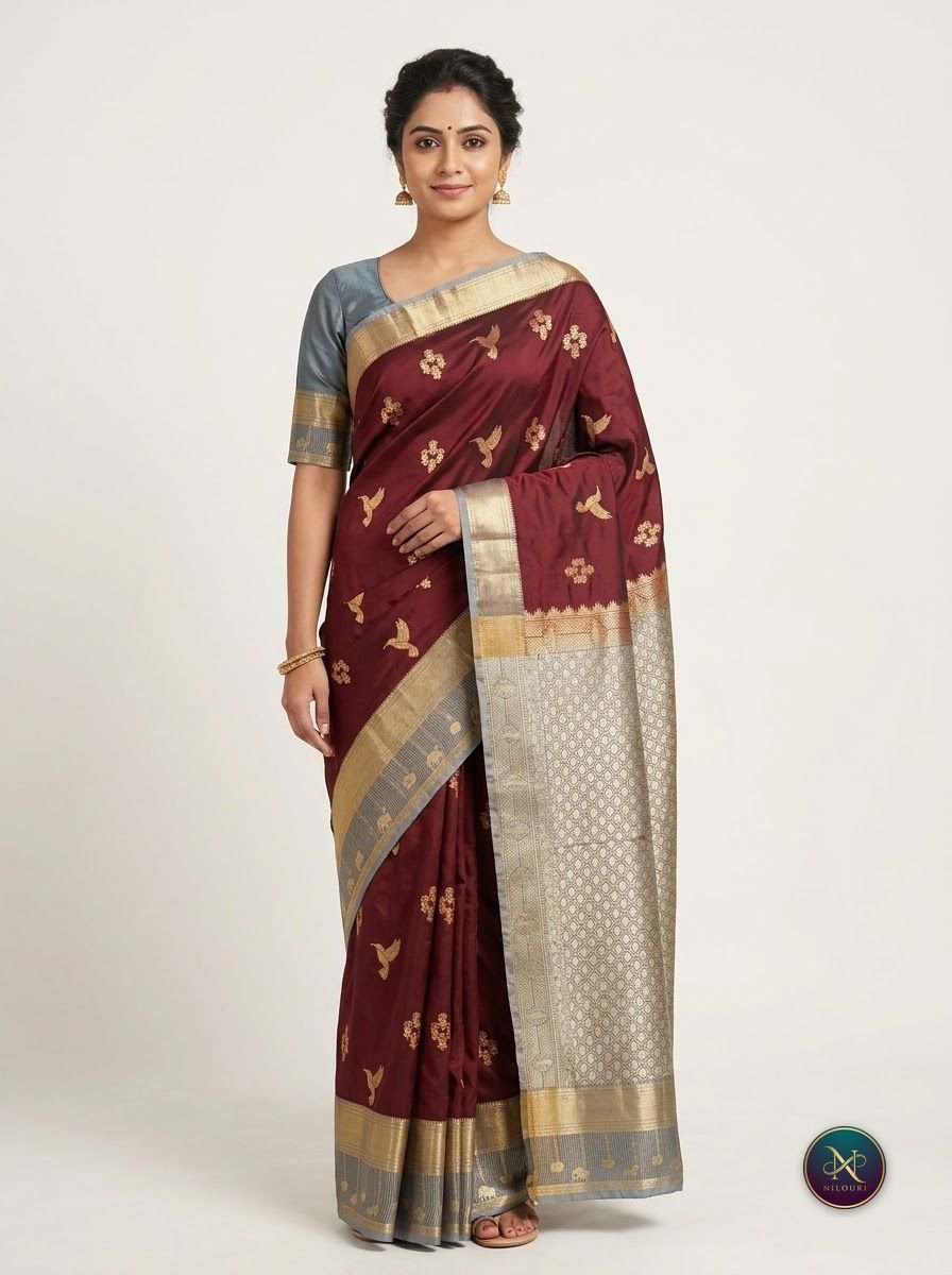 Maroon Grey Lightweight Vintage Pattu Saree