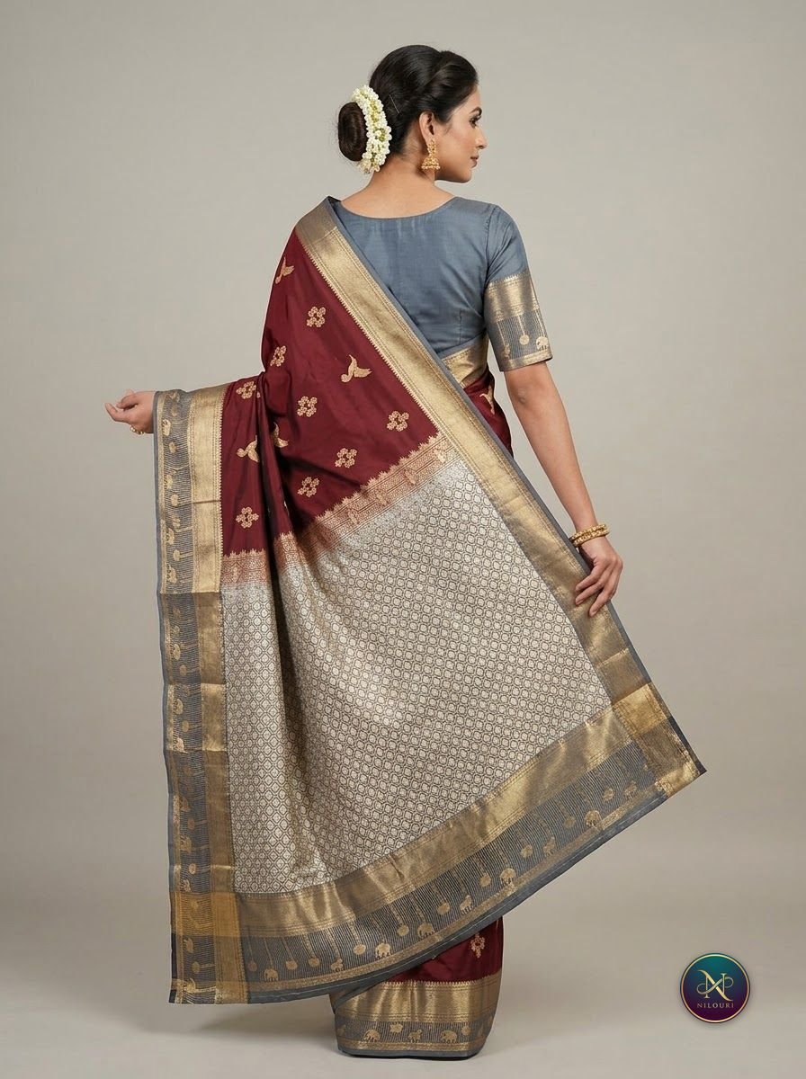 Maroon Grey Lightweight Vintage Pattu Saree