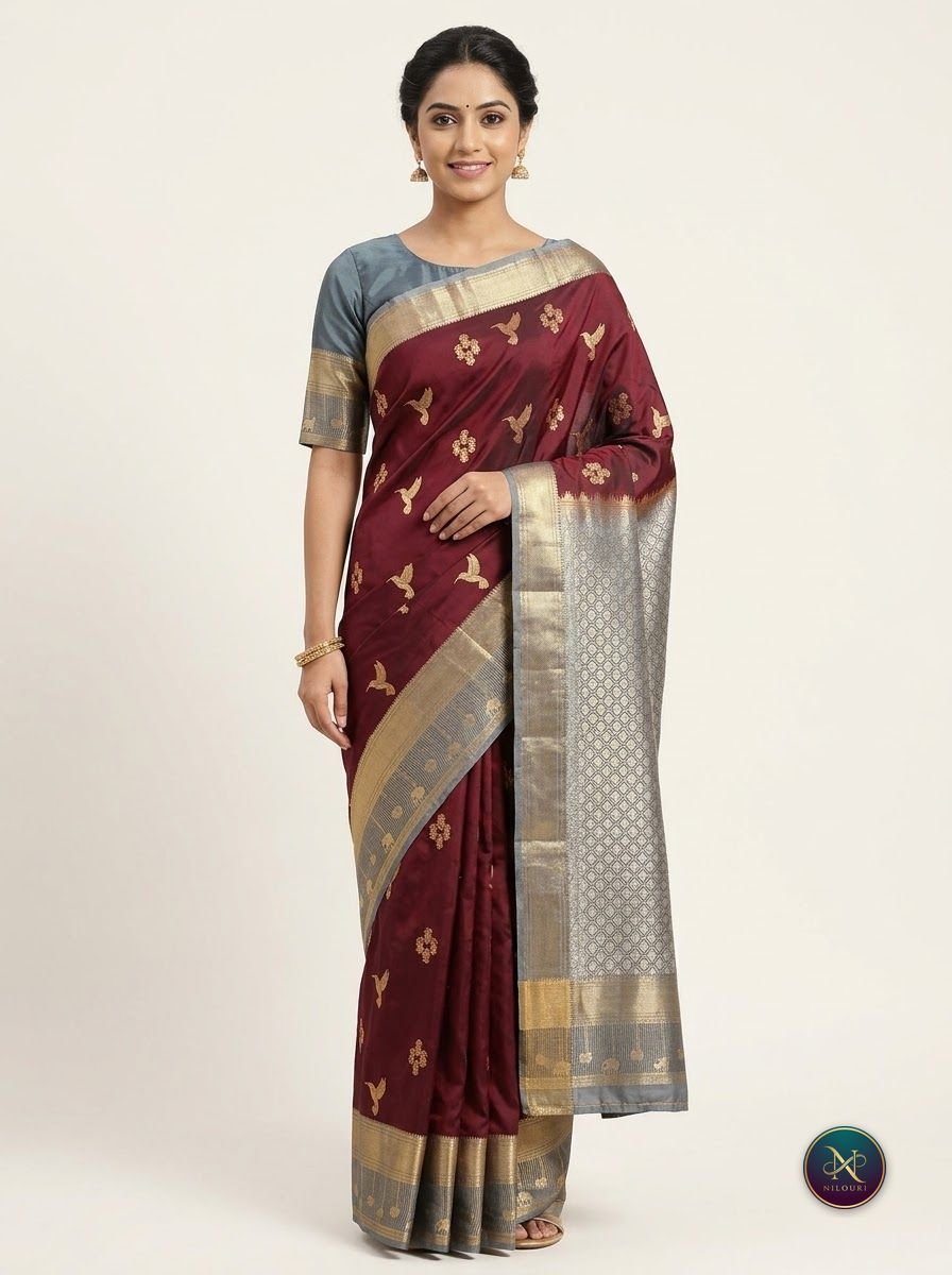 Maroon Grey Lightweight Vintage Pattu Saree