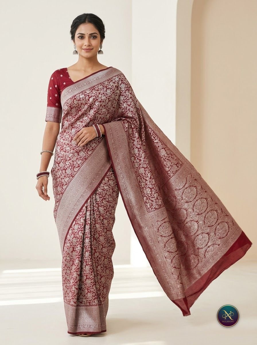 Maroon Silver Banarasi Fancy Saree