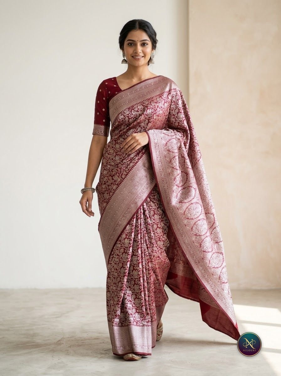 Maroon Silver Banarasi Fancy Saree