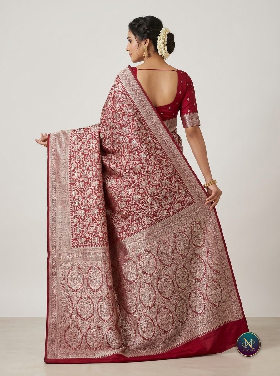 Maroon Silver Banarasi Fancy Saree