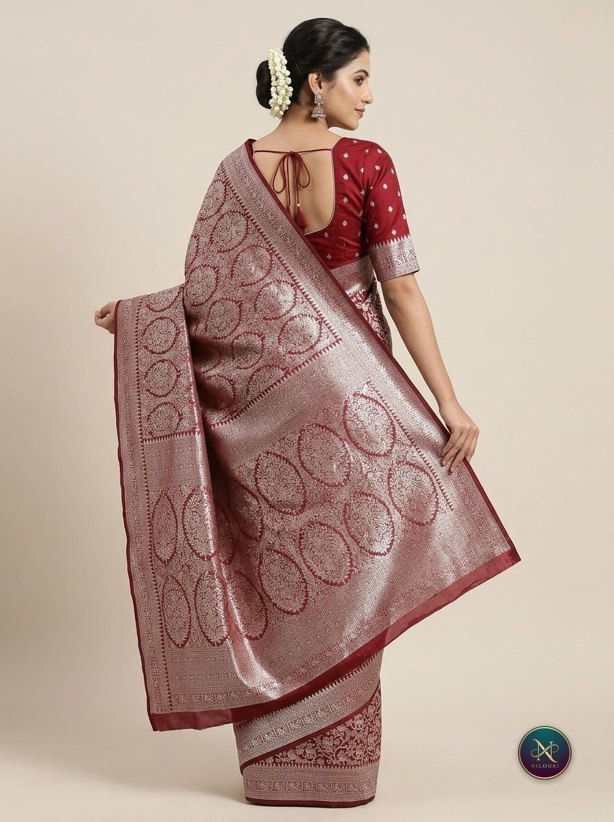 Maroon Silver Banarasi Fancy Saree