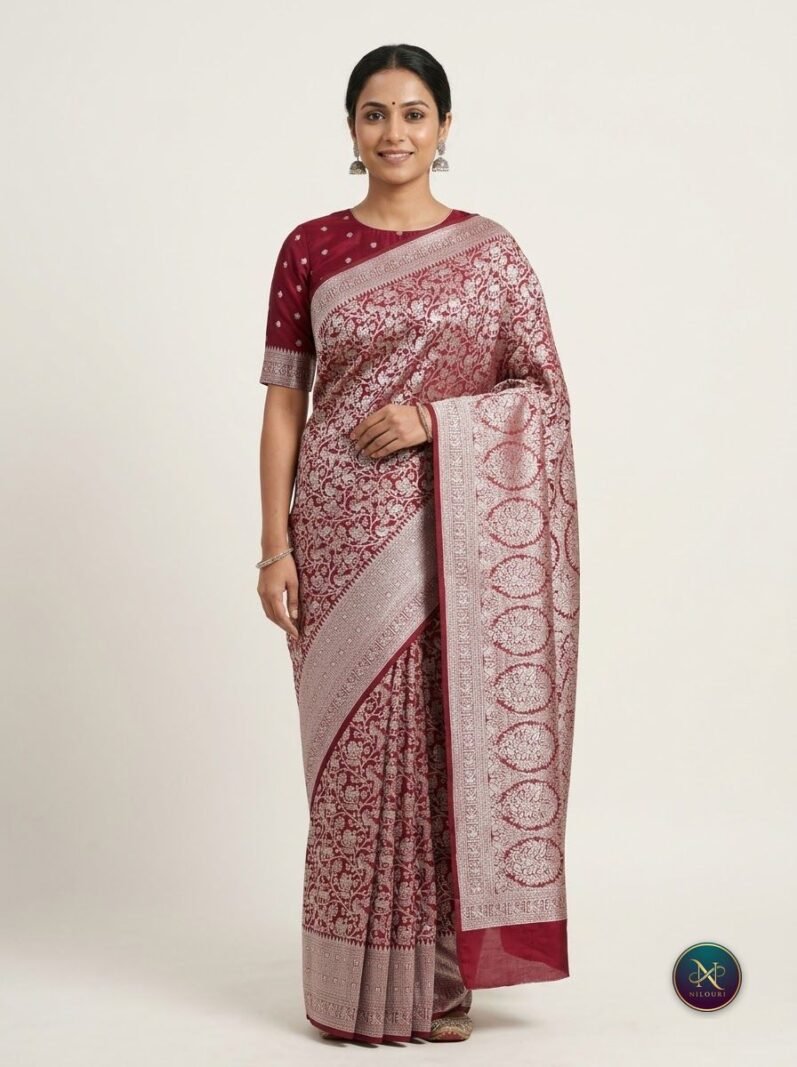 Maroon Silver Banarasi Fancy Saree
