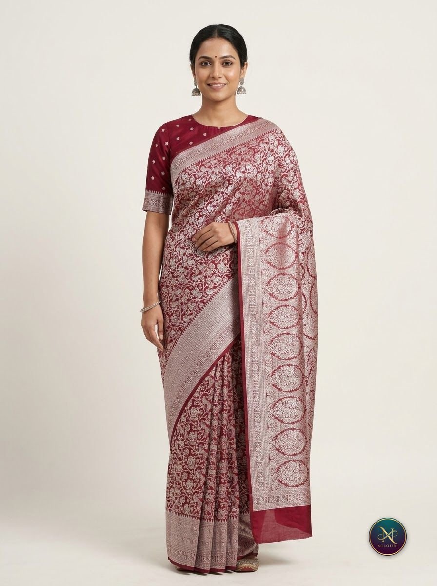 Maroon Silver Banarasi Fancy Saree