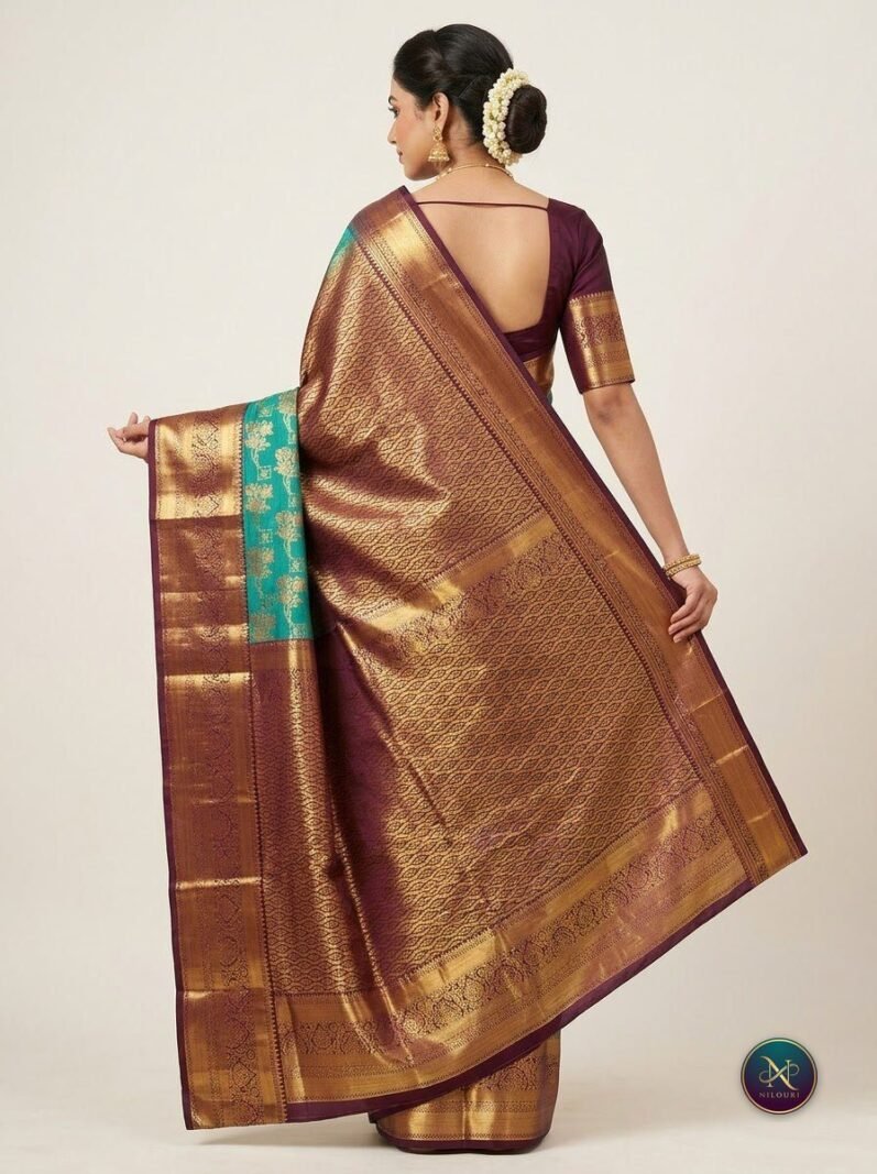 Maroon Teal Pure Meenakari Pattu Saree