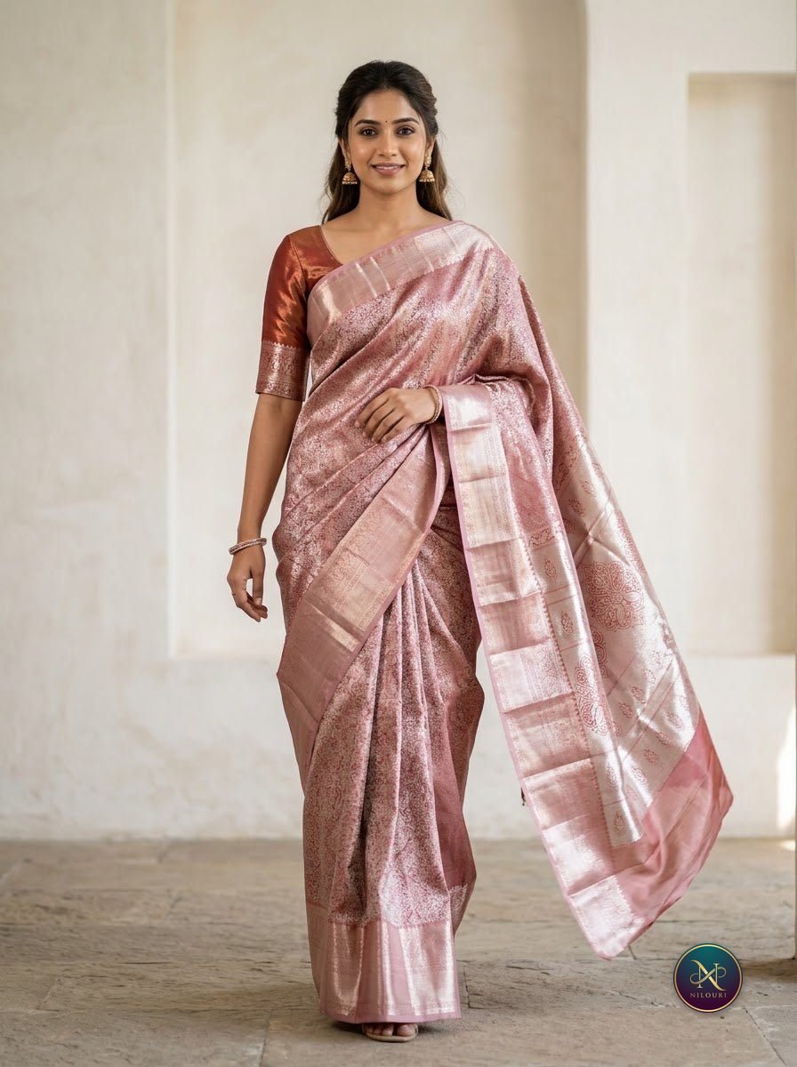 Mauve Silver Pure Self Tissue Saree