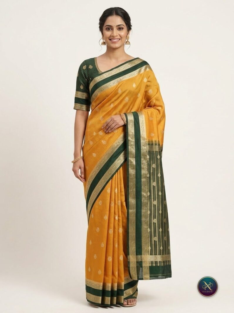 Mustard Green Mysore Crepe Silk Saree