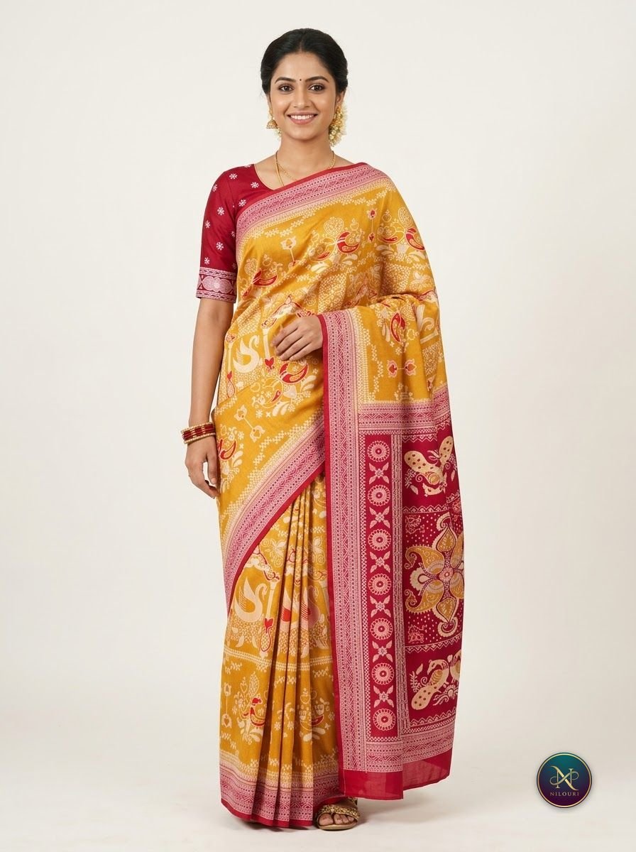 Mustard Red Fancy Saree