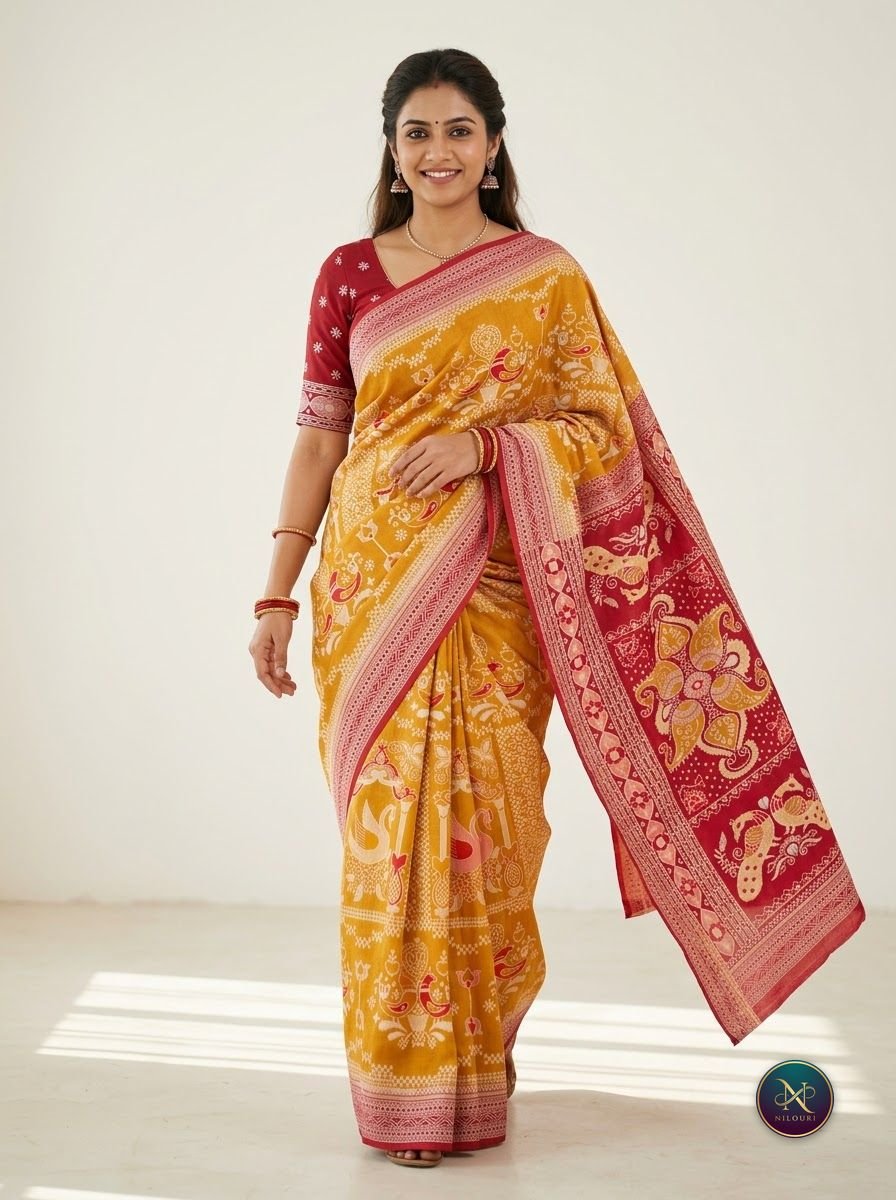 Mustard Red Fancy Saree