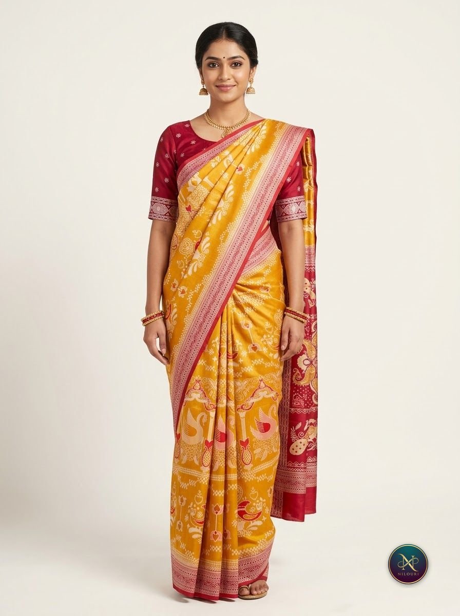 Mustard Red Fancy Saree