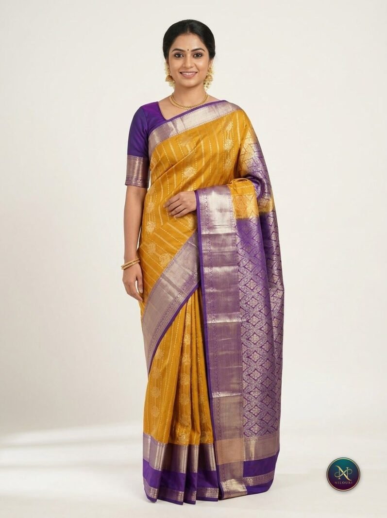 Mustard Violet Lightweight Vintage Pattu Saree
