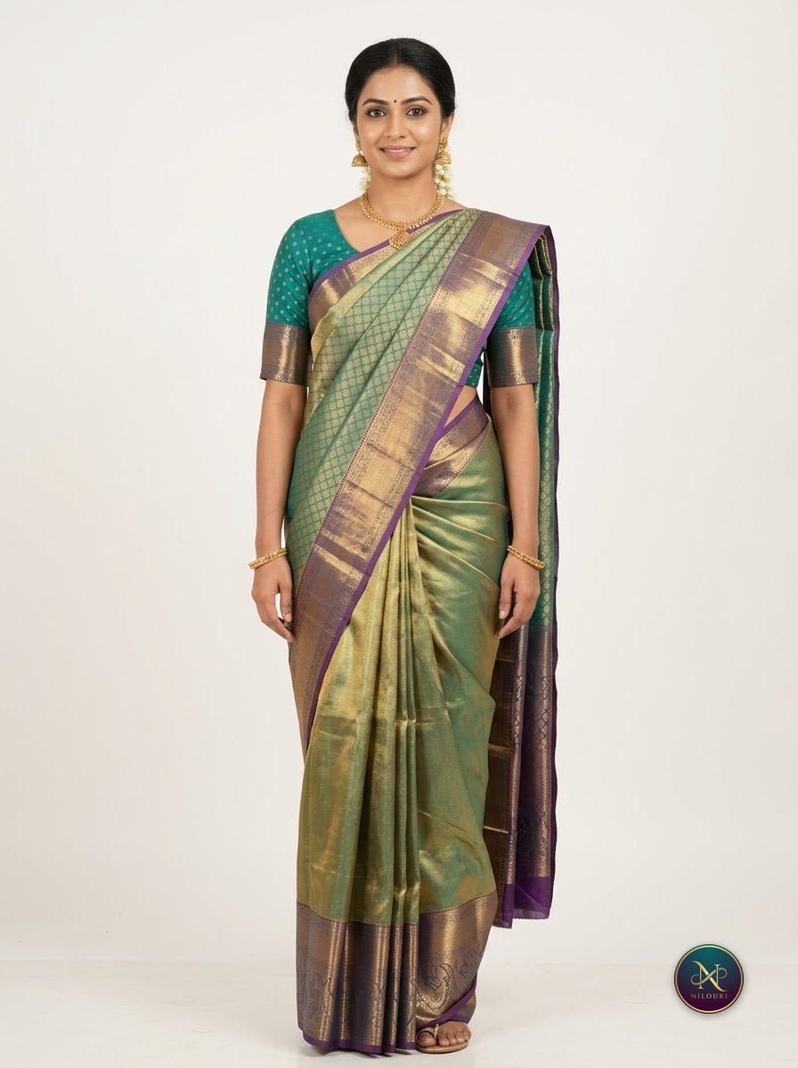 Olive Gold Pure Self Tissue Saree