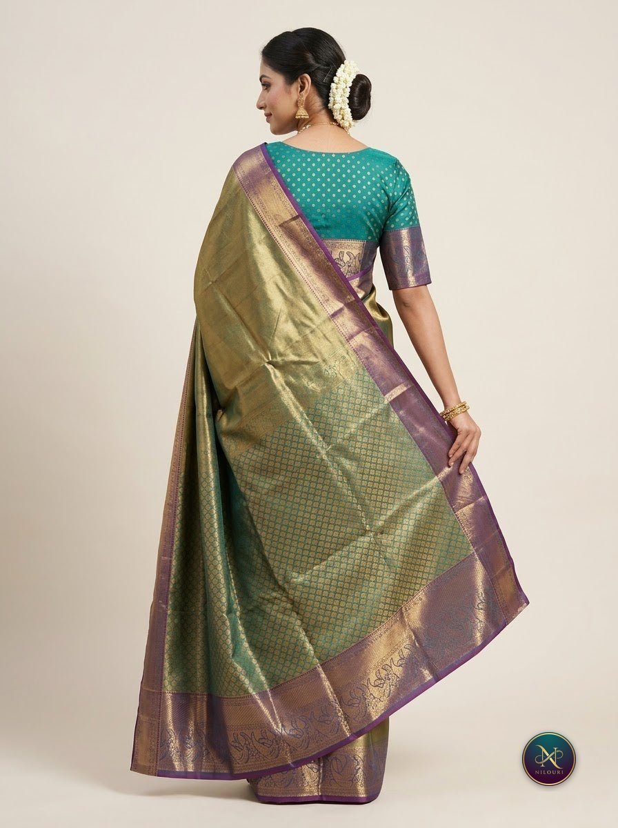 Olive Gold Pure Self Tissue Saree