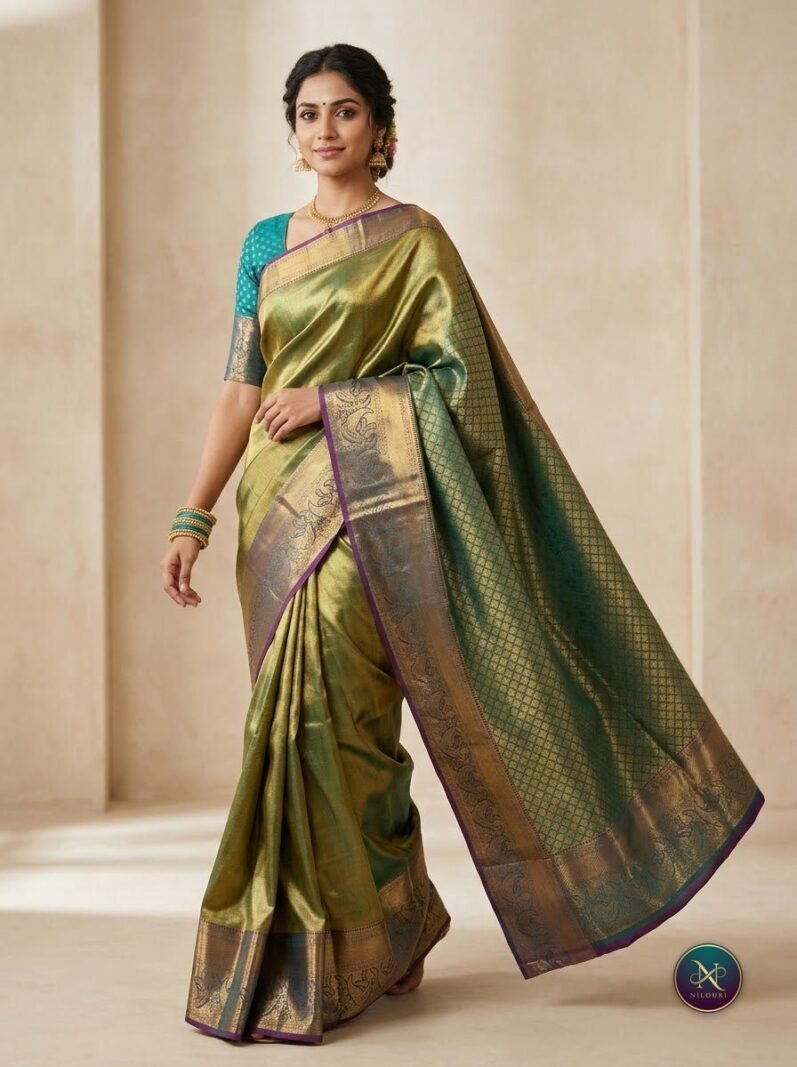 Olive Gold Pure Self Tissue Saree