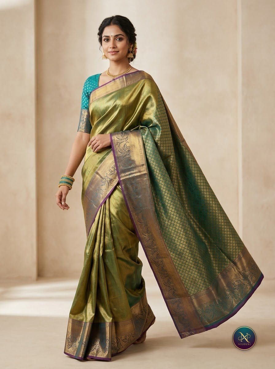 Olive Gold Pure Self Tissue Saree