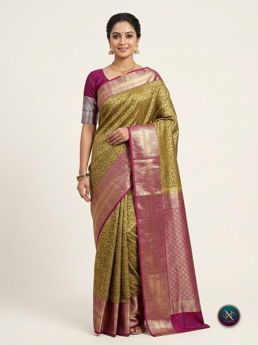 Olive Magenta Pure Pattu Saree