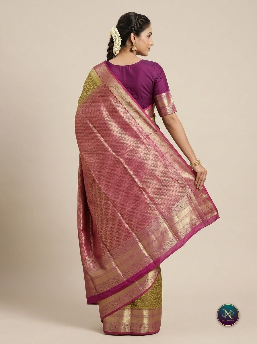 Olive Magenta Pure Pattu Saree
