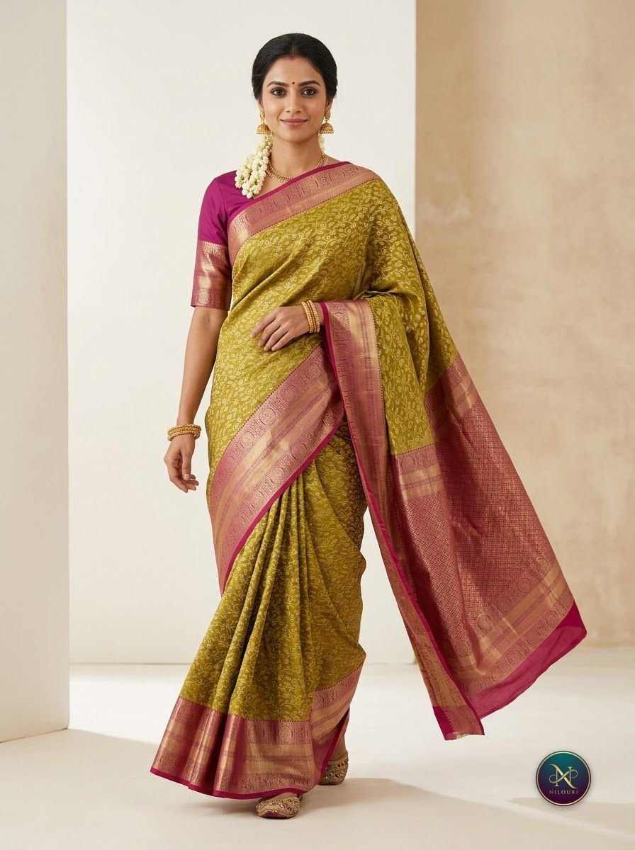 Olive Magenta Pure Pattu Saree