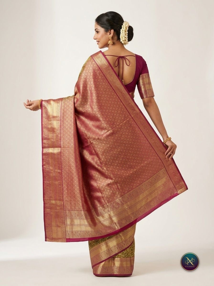 Olive Magenta Pure Pattu Saree