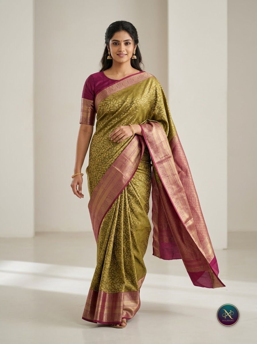 Olive Magenta Pure Pattu Saree
