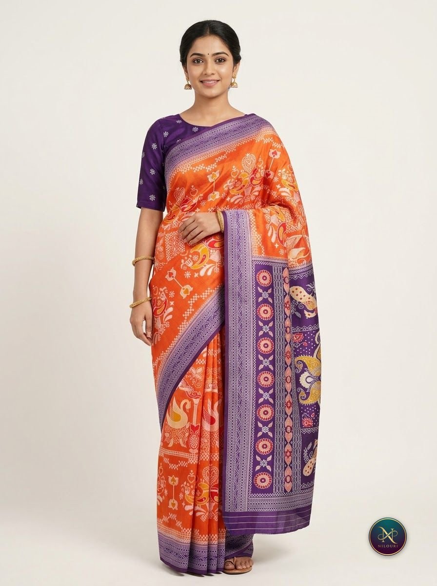 Orange Purple Fancy Saree