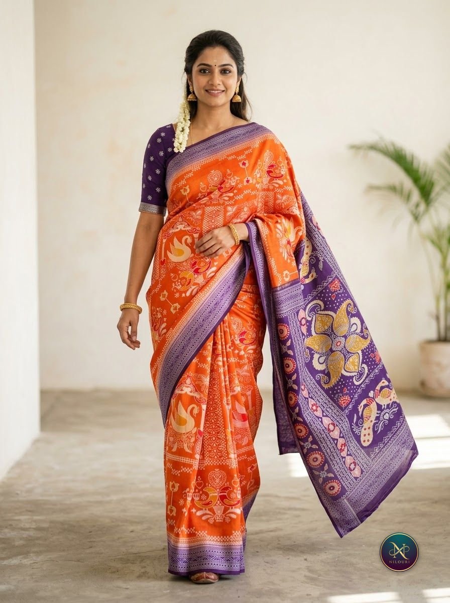 Orange Purple Fancy Saree