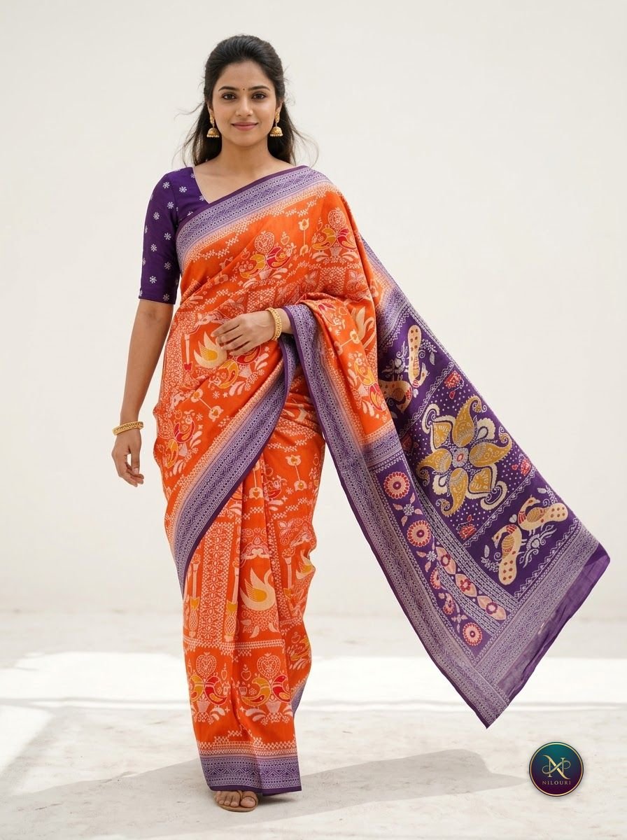 Orange Purple Fancy Saree