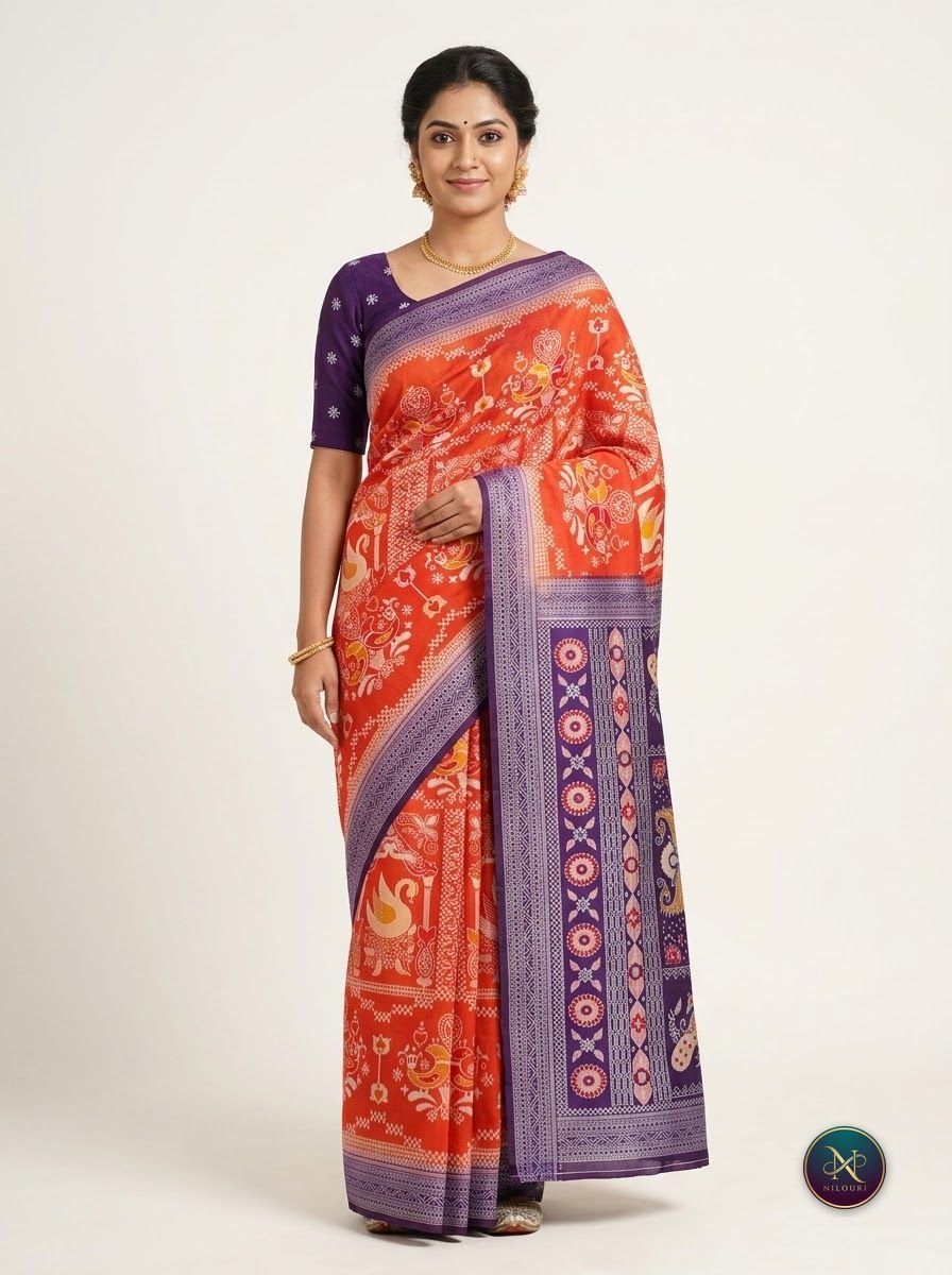 Orange Purple Fancy Saree