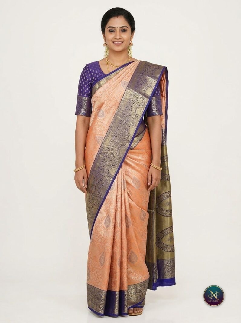 Peach Navy Meenakari Pattu Saree
