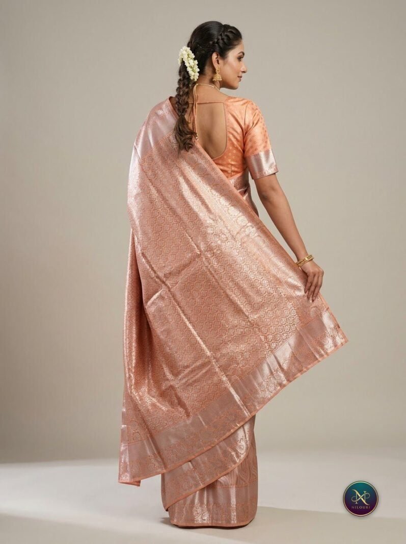 Peach Silver Pure Self Tissue Saree