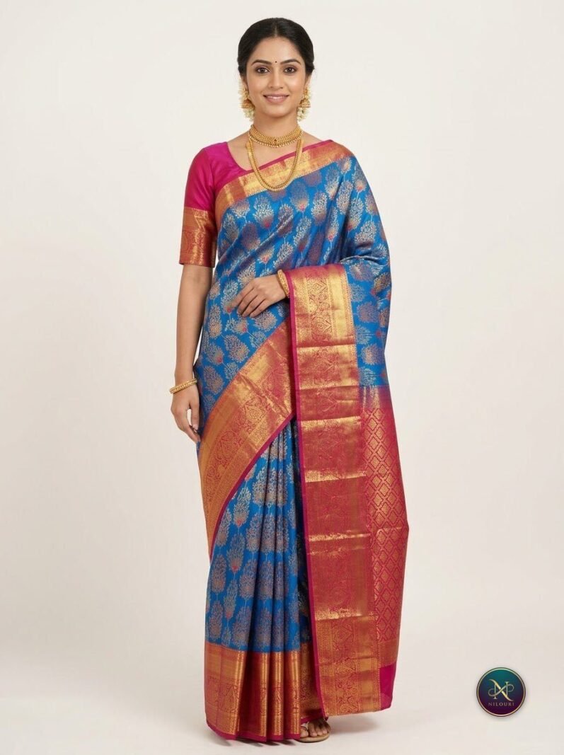 Rani Azure Pure Kanchi Pattu Saree