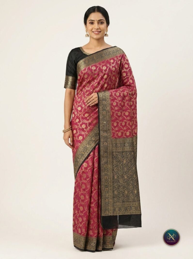 Raspberry Charcoal Banarasi Fancy Saree
