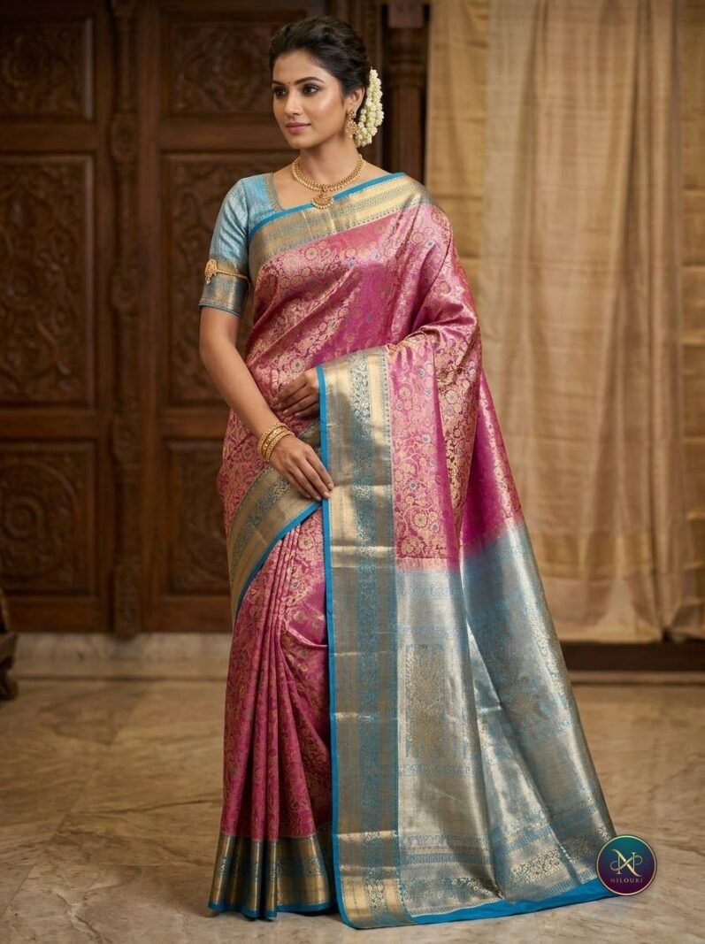 Rose Aqua Pattu Silk Saree