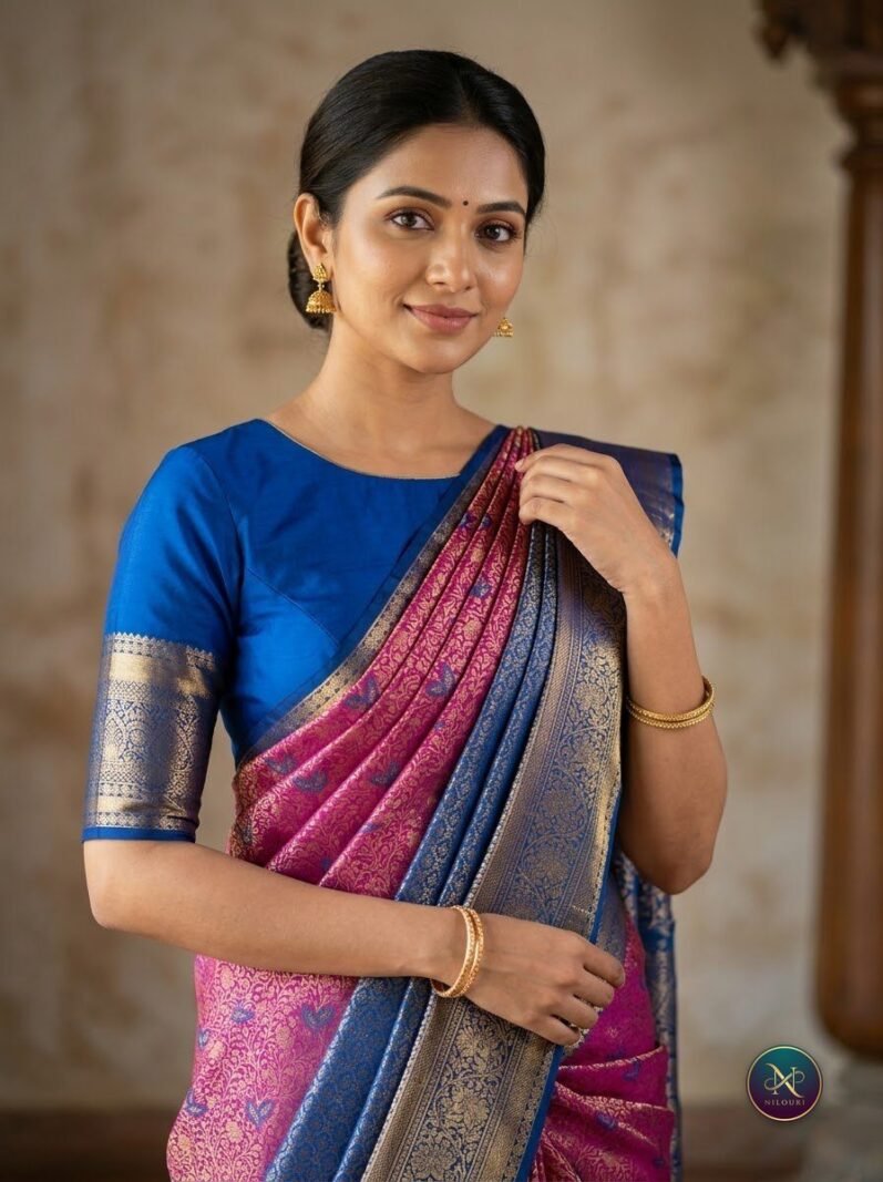 Rose Cobalt Pure Kanchi Pattu Saree