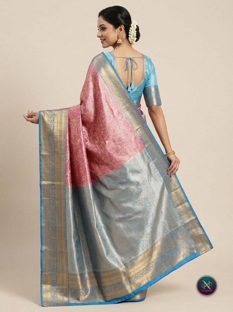 Rose Pink Sky Blue Meenakari Pattu Saree