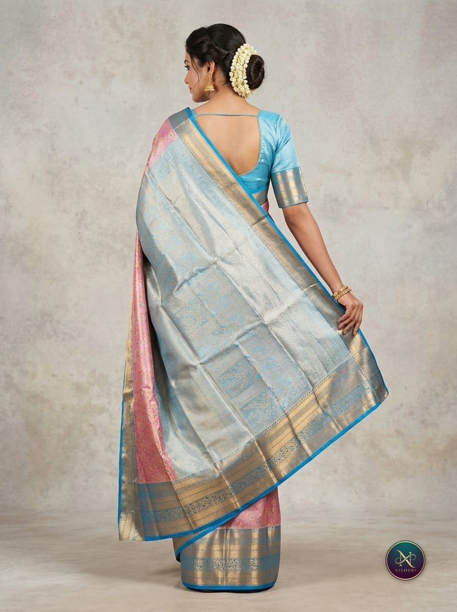 Rose Pink Sky Blue Meenakari Pattu Saree